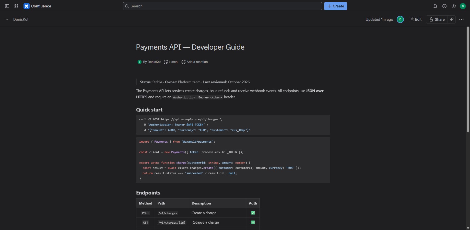 The same page in dark mode